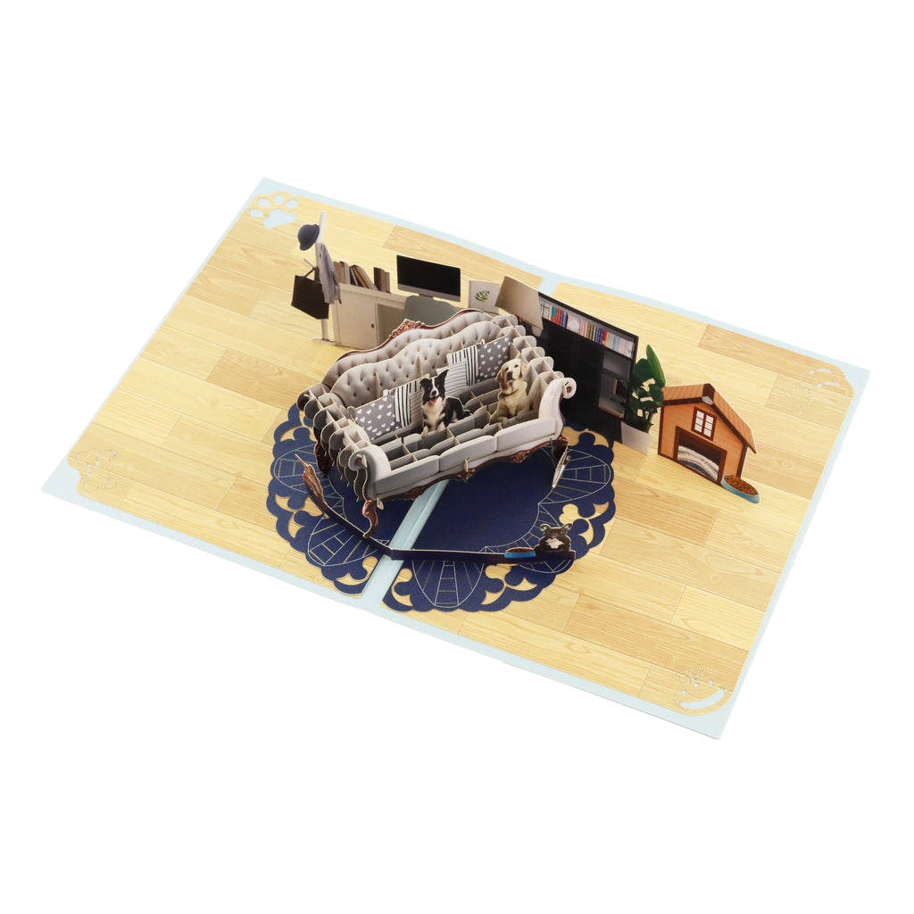 3D Pop-Up Karte Hunde Sofa