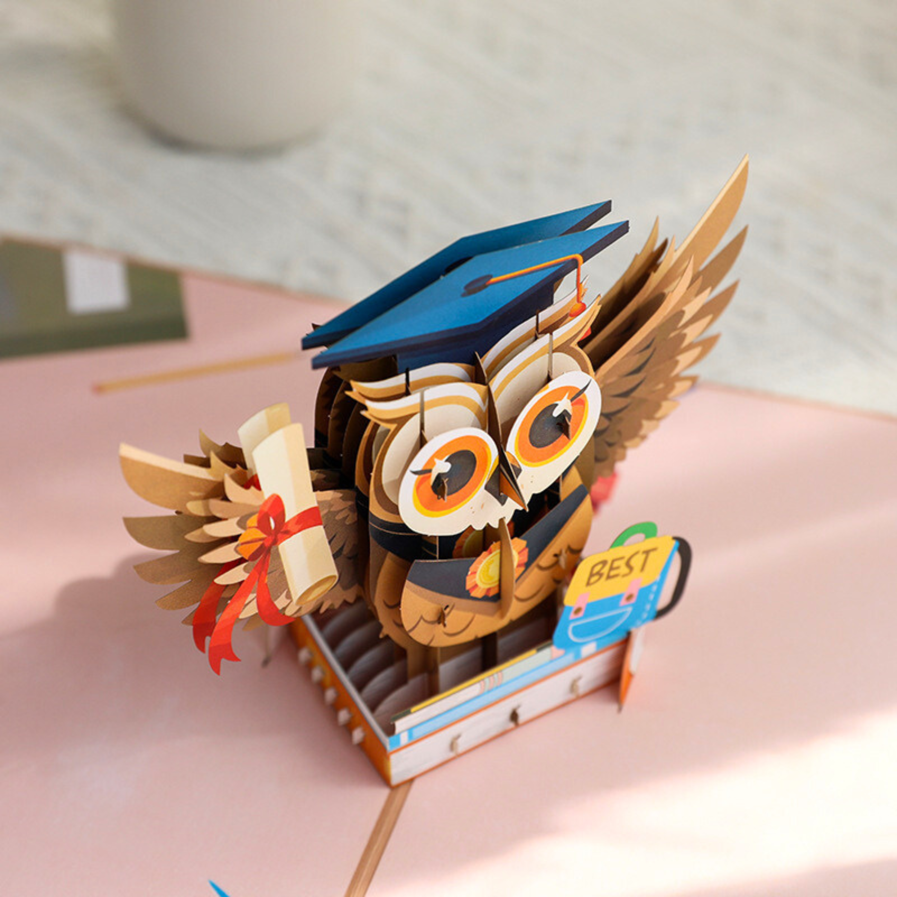 3D Pop-Up Karte Eule Abschlusskarte