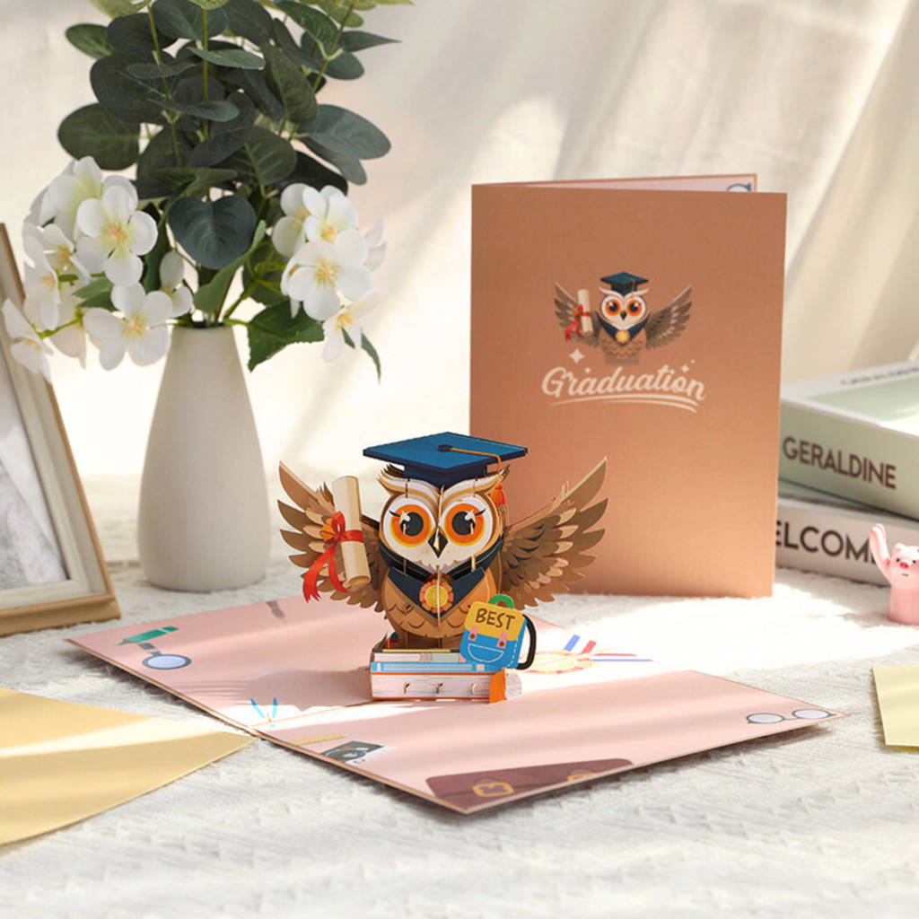 3D Pop-Up Karte Eule Abschlusskarte