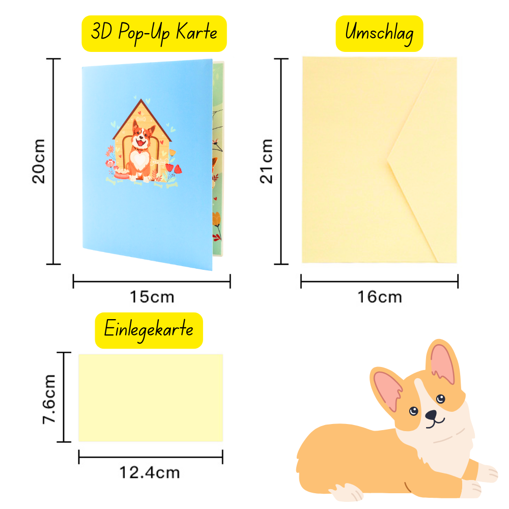 3D Pop-Up Karte Corgi Hund