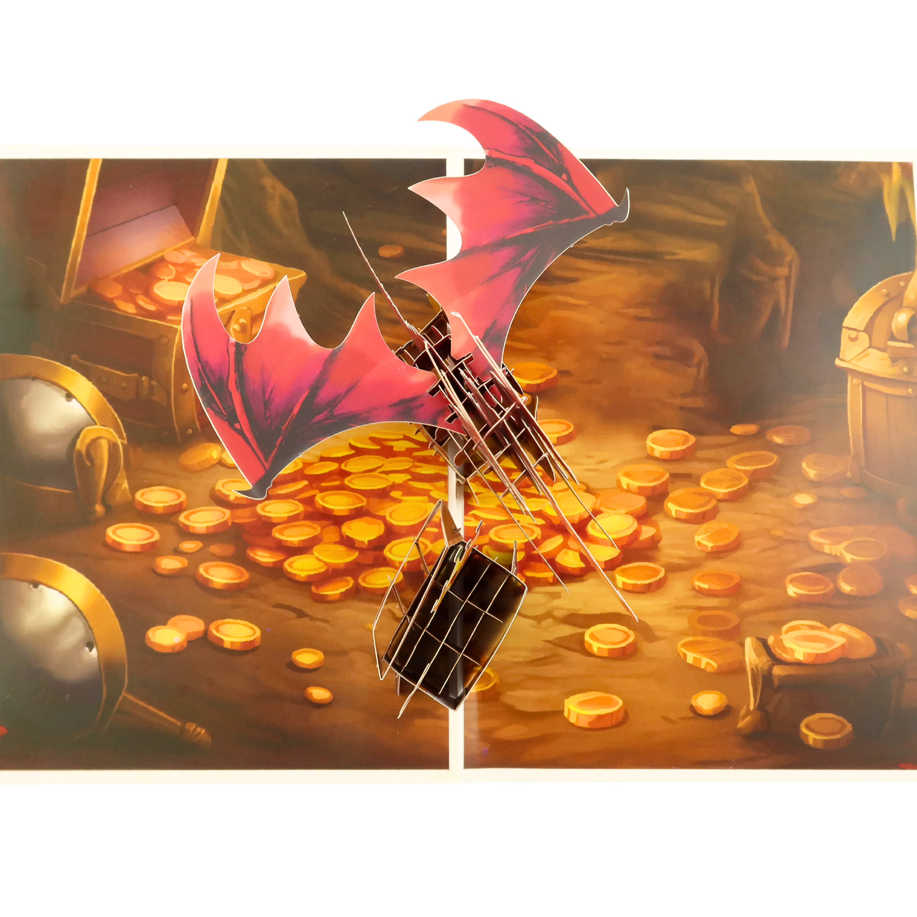 3D Pop-Up Karte Drache mit Schatztruhe