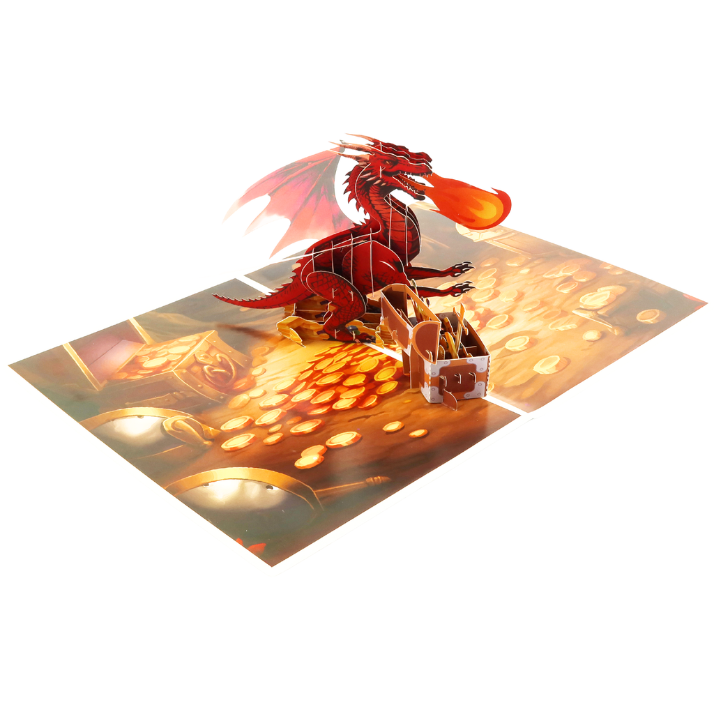 3D Pop-Up Karte Drache mit Schatztruhe