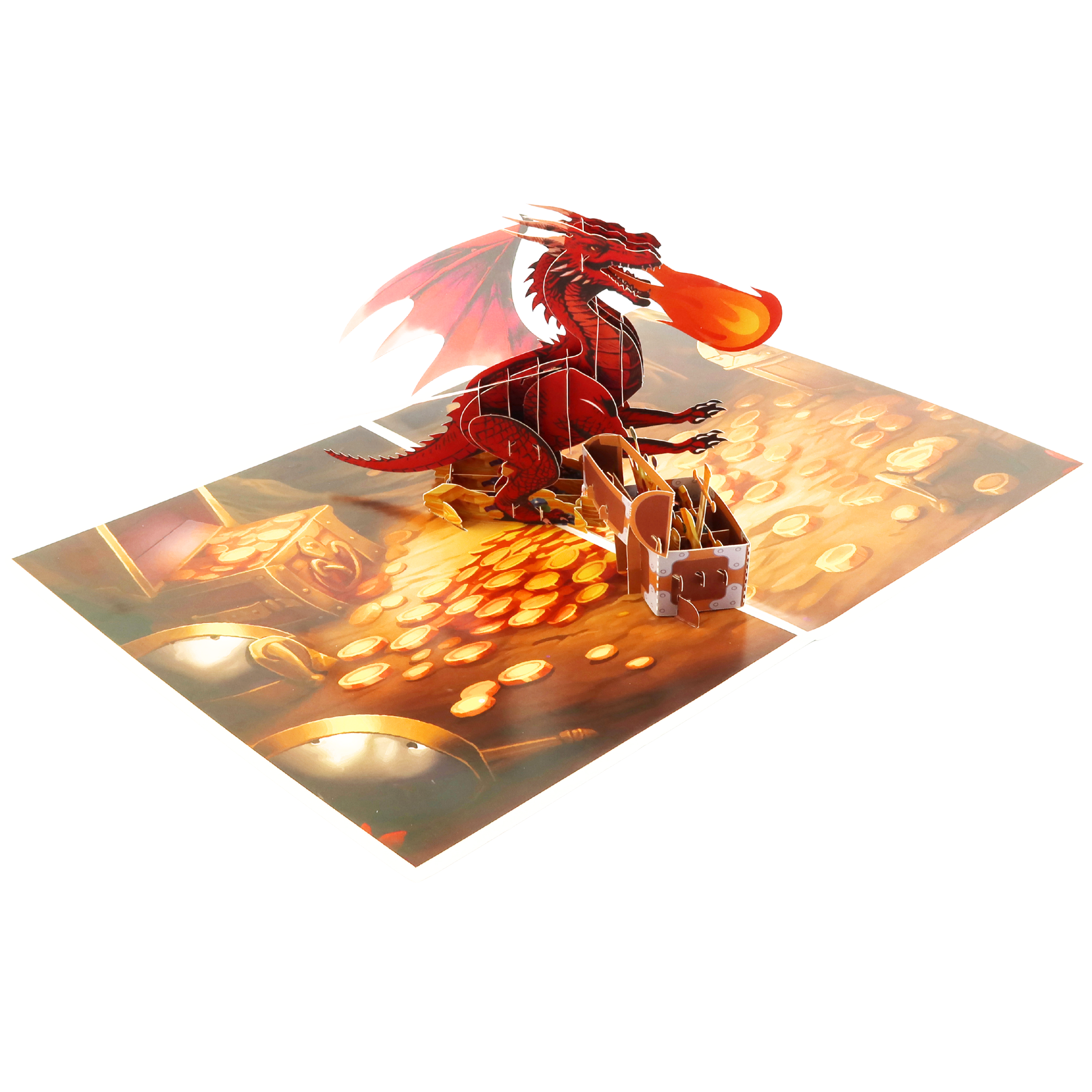 3D Pop-Up Karte Drache mit Schatztruhe