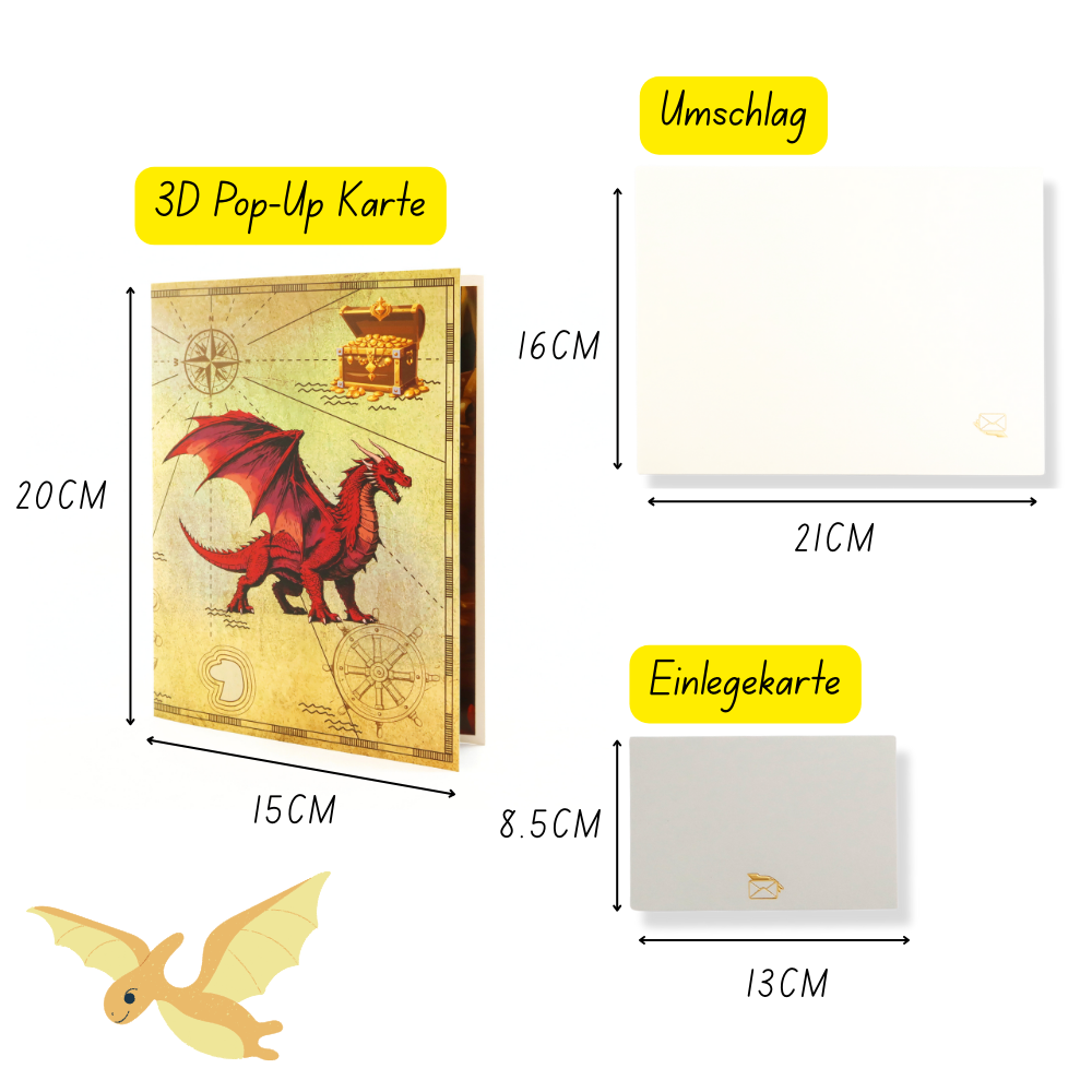 3D Pop-Up Karte Drache mit Schatztruhe
