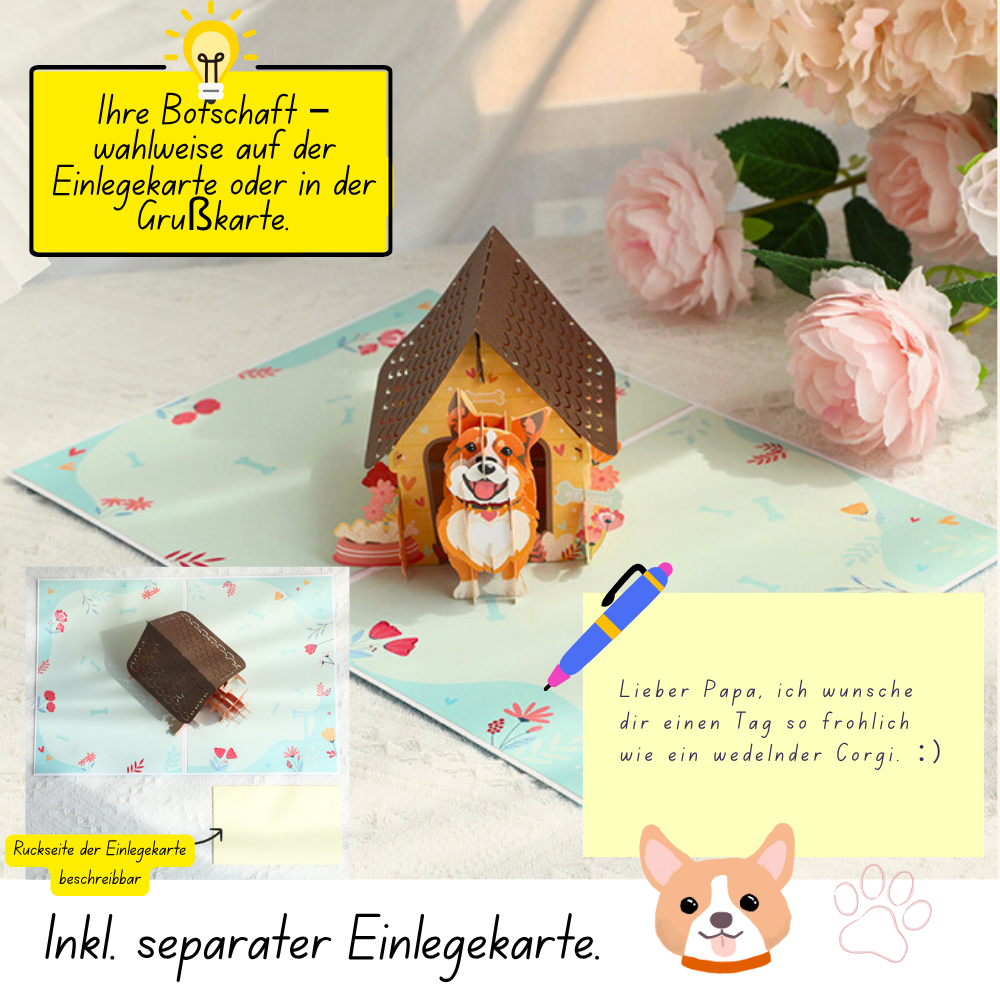 3D Pop-Up Karte Corgi Hund
