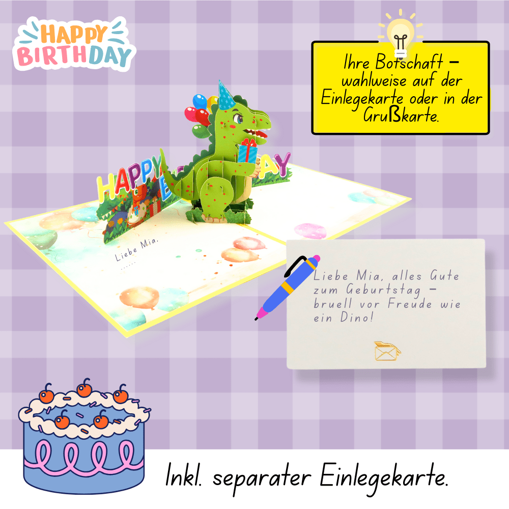 3D Pop - Up Geburtstagskarte Dinosaurier - DORAFIORA
