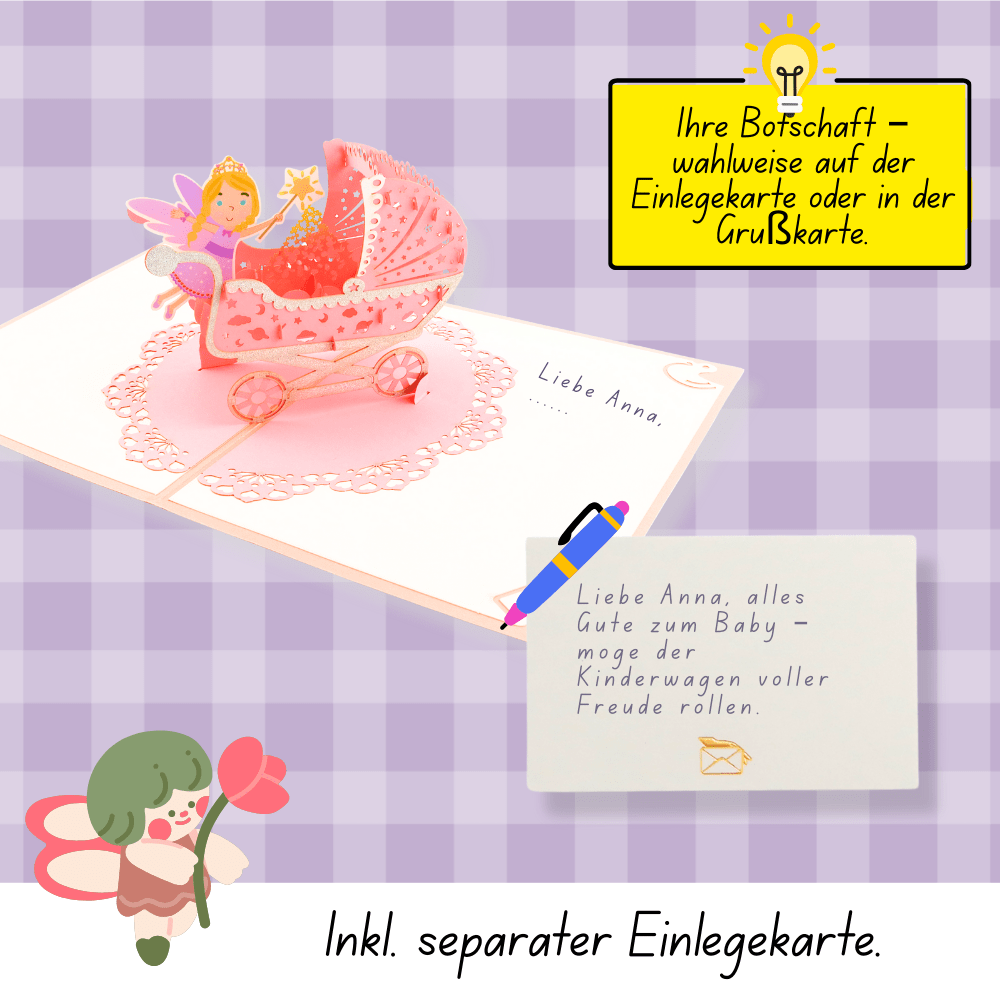 3D Pop - Up Karte Baby (Baby Pink) - DORAFIORA