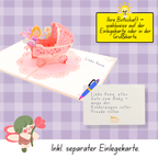 3D Pop - Up Karte Baby (Baby Pink) - DORAFIORA