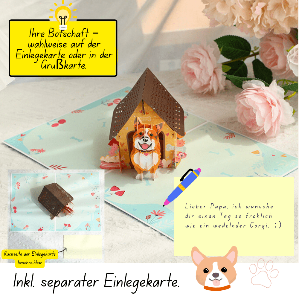 3D Pop - Up Karte Corgi Hund - DORAFIORA