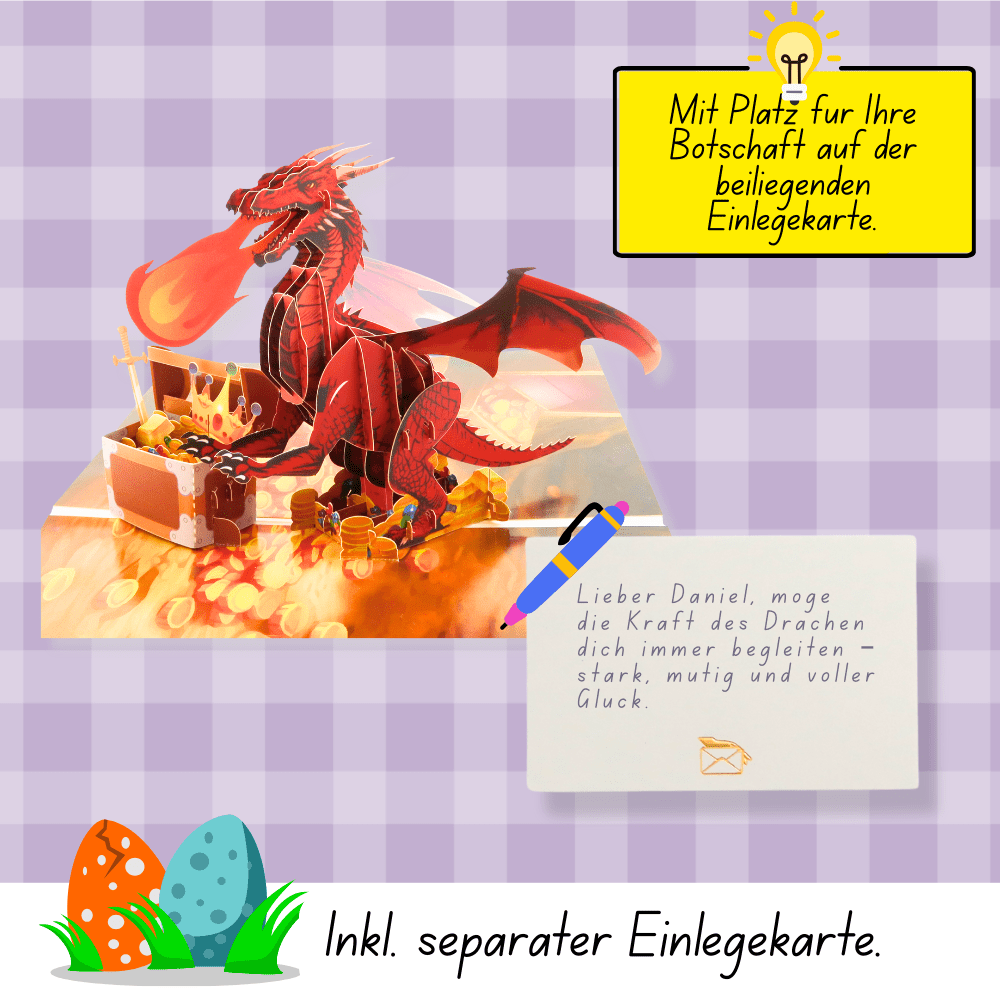 3D Pop - Up Karte Drache mit Schatztruhe - DORAFIORA