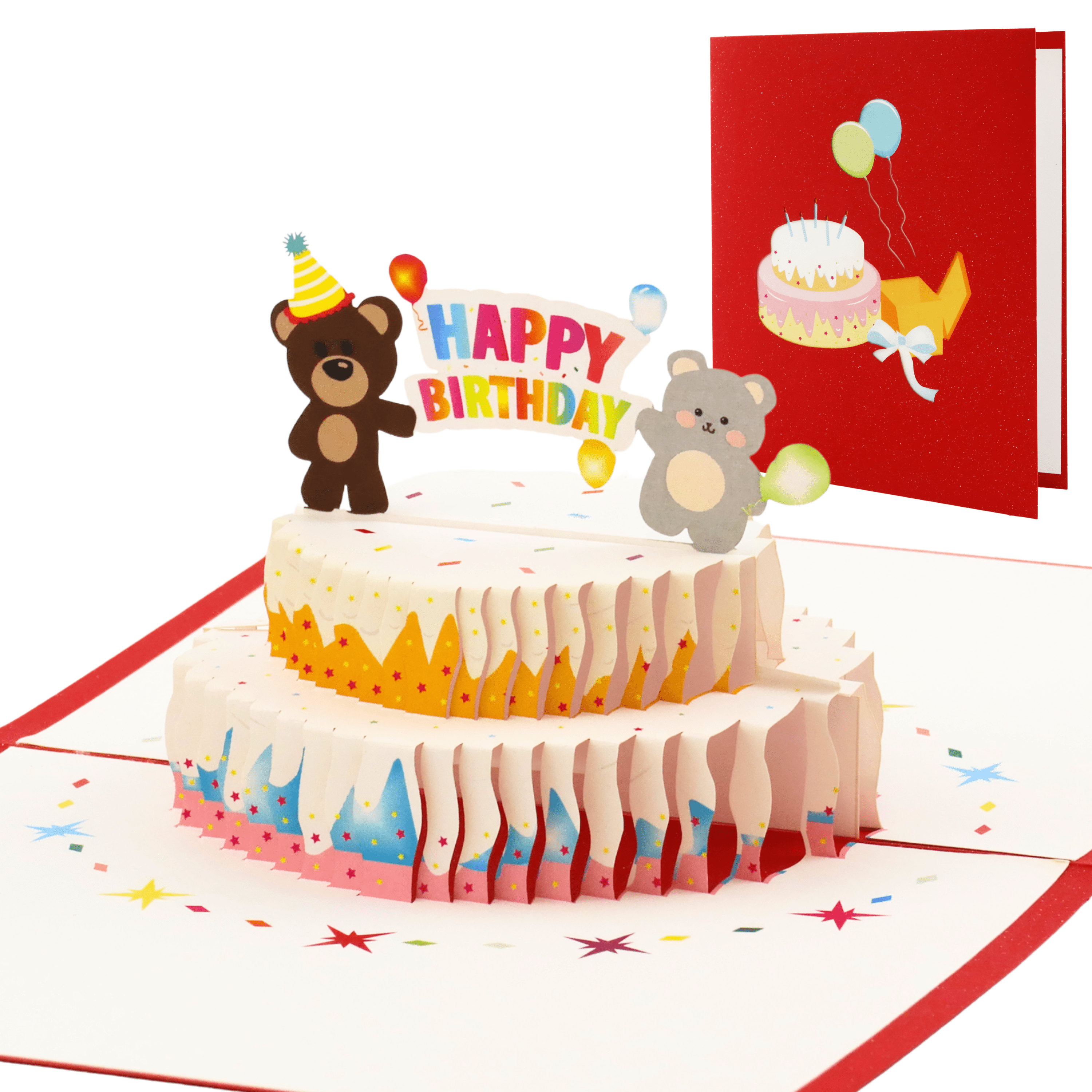 3D Pop - Up Karte Geburtstagstorte mit Bären - DORAFIORA