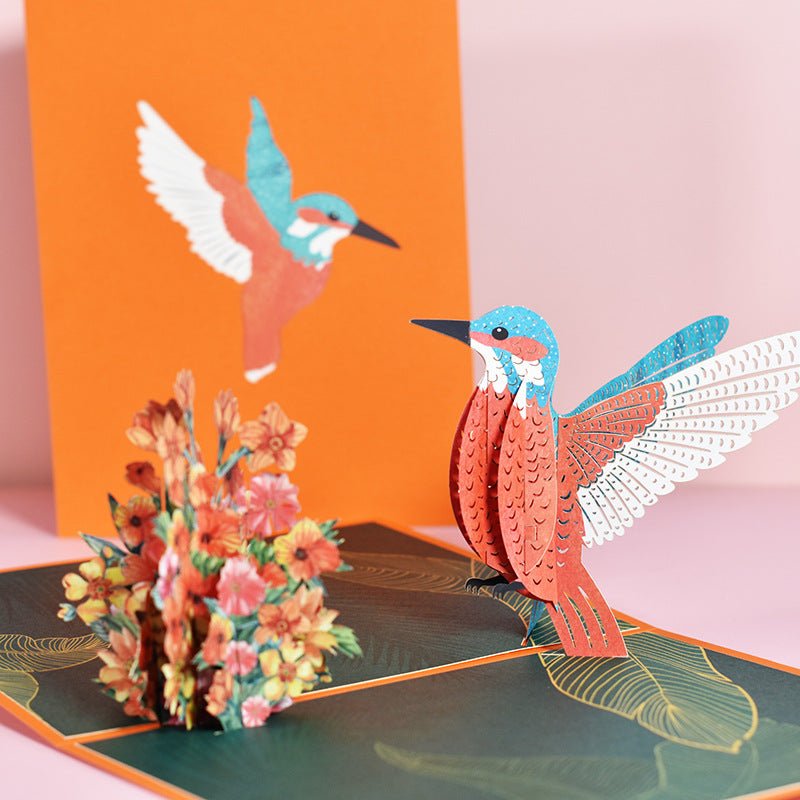 3D Pop-Up Karte Kolibri & Blumen - DORAFIORA