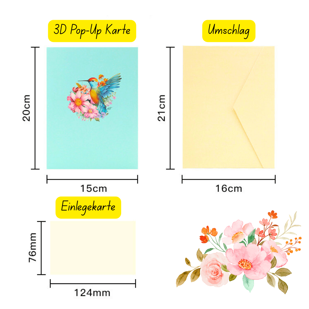 3D Pop - Up Karte Kolibri und Blumen - DORAFIORA