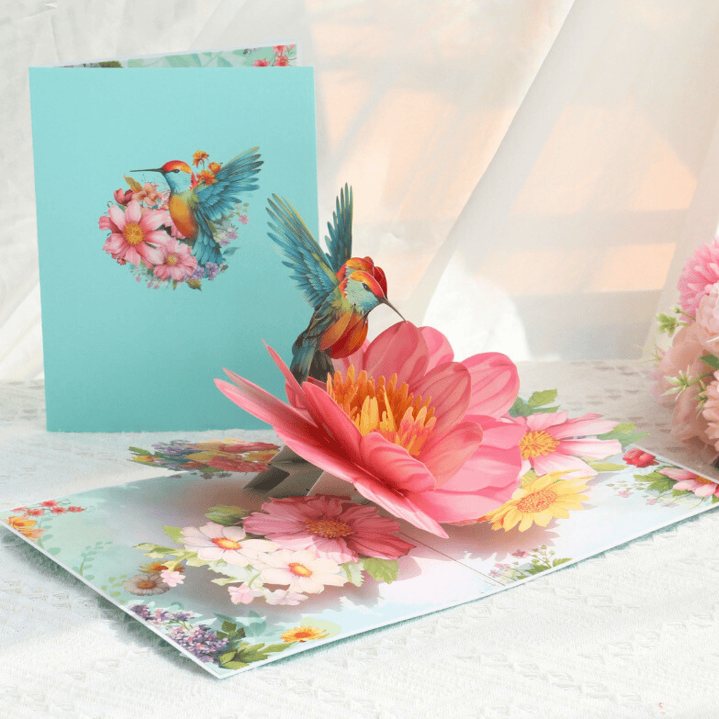 3D Pop - Up Karte Kolibri und Blumen - DORAFIORA