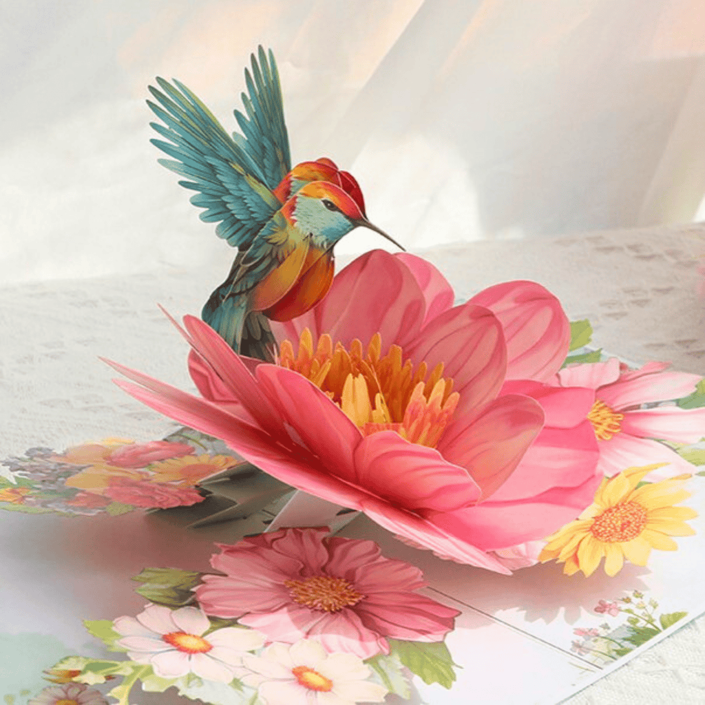 3D Pop - Up Karte Kolibri und Blumen - DORAFIORA