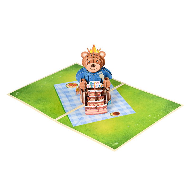 3D Pop - Up Karte Teddy Bär mit Torte - DORAFIORA
