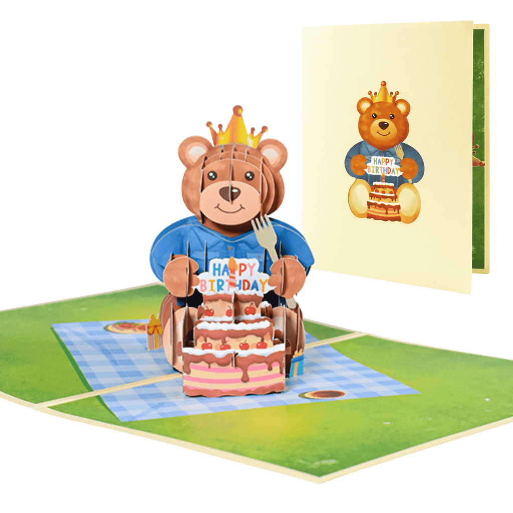 3D Pop - Up Karte Teddy Bär mit Torte - DORAFIORA