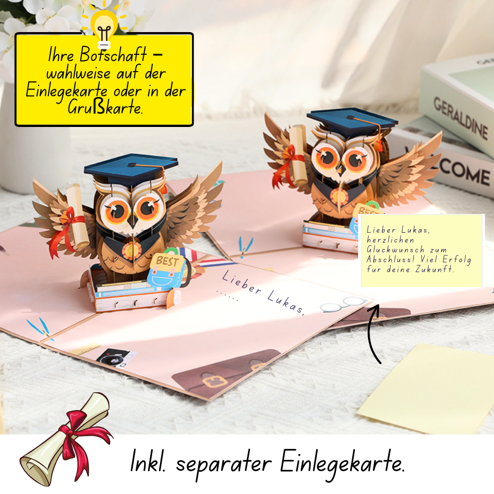 3D Pop-Up Karte Eule Abschlusskarte