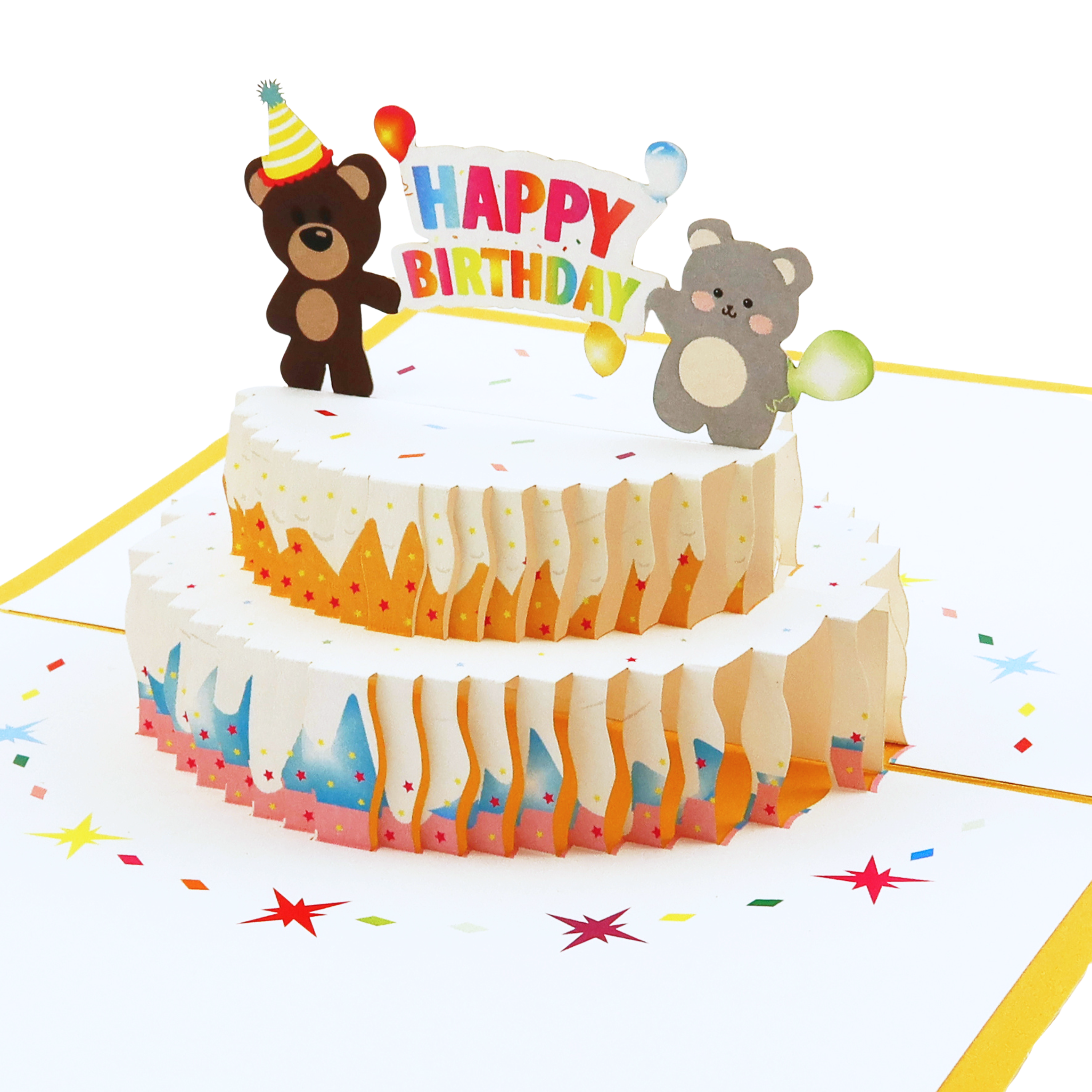 3D Pop-Up Karte Geburtstagstorte mit Bären