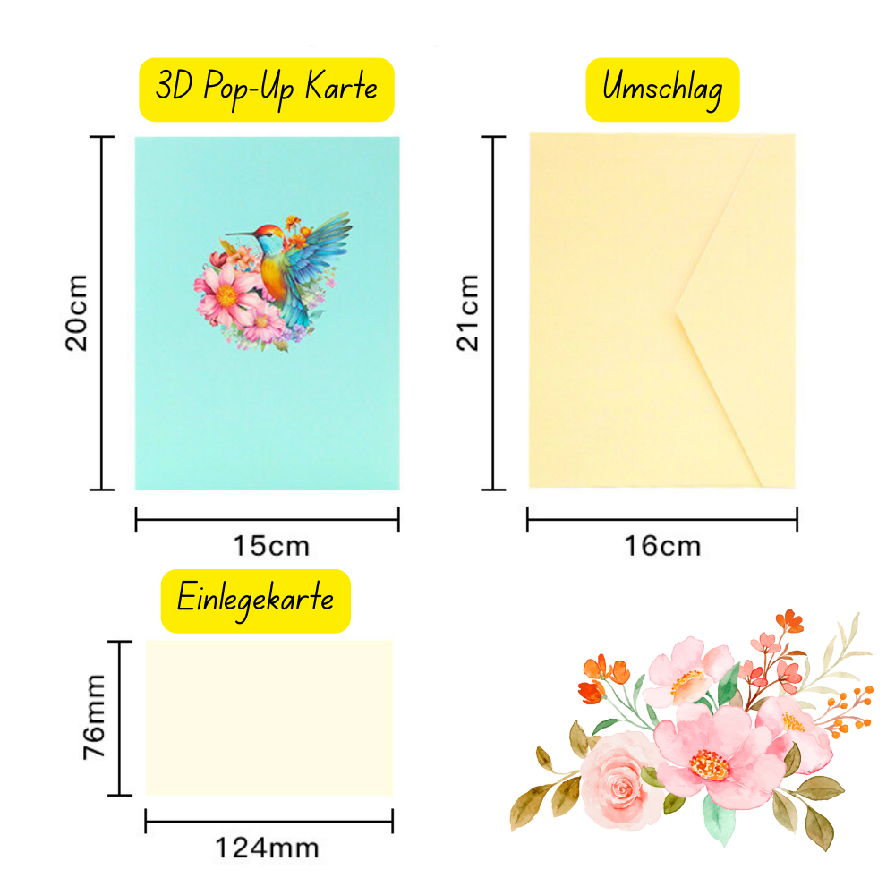 3D Pop-Up Karte Kolibri und Blumen