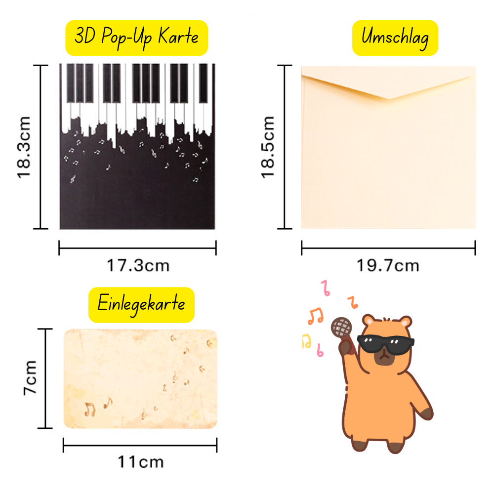 3D Pop-Up Karte Klavier Piano