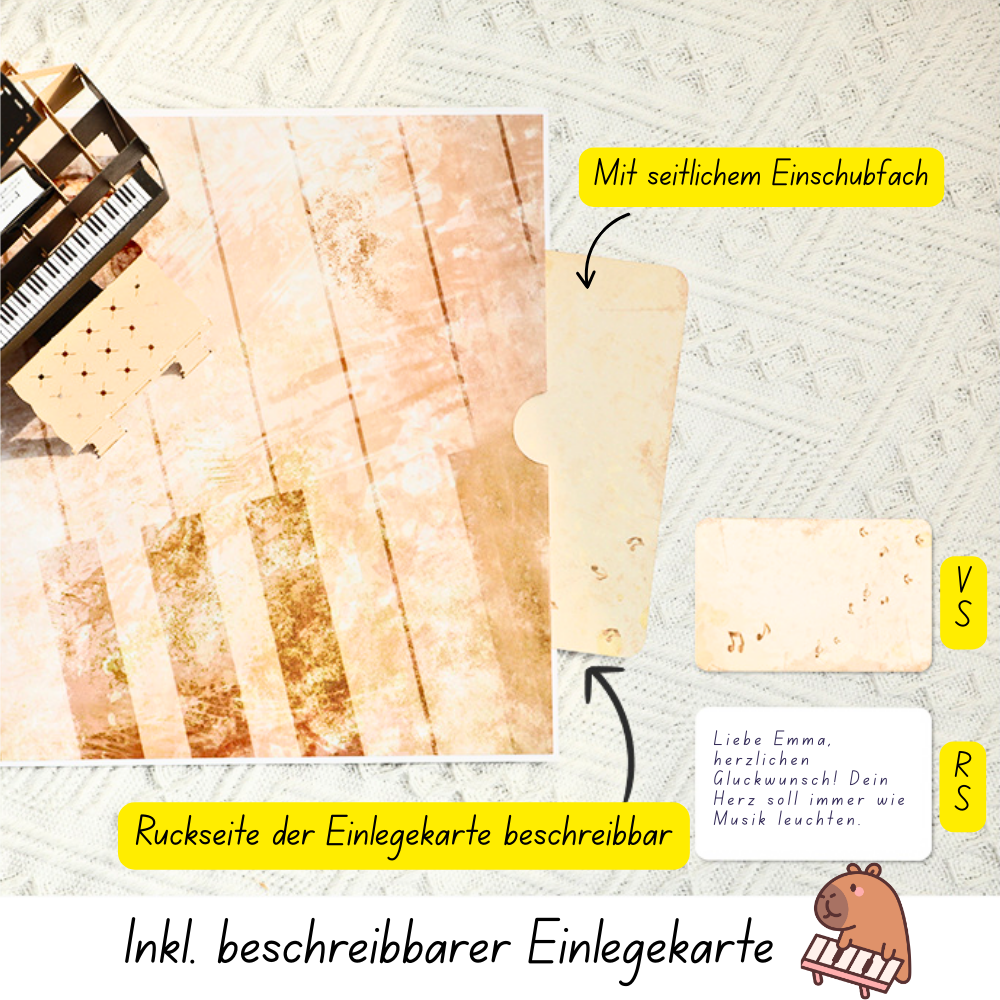 3D Pop-Up Karte Klavier Piano