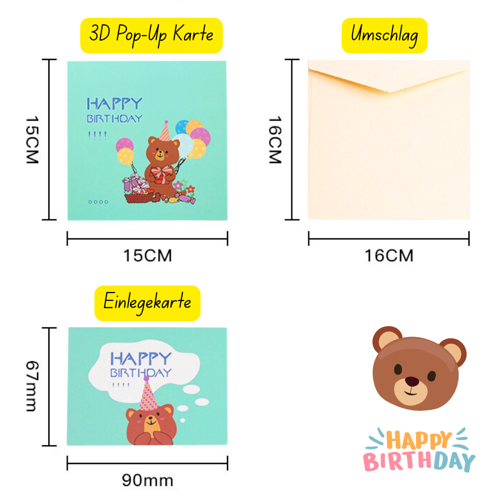 3D Pop-Up Geburtstagskarte Teddybär