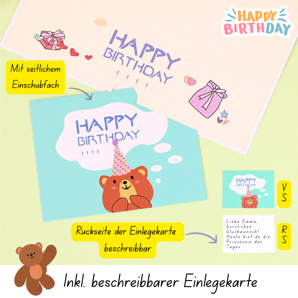 3D Pop-Up Geburtstagskarte Teddybär