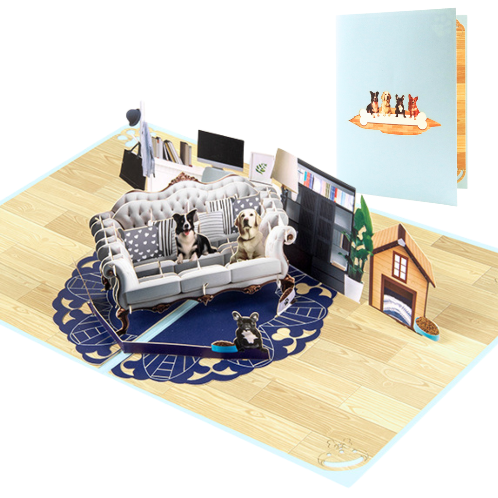 3D Pop-Up Karte Hunde Sofa