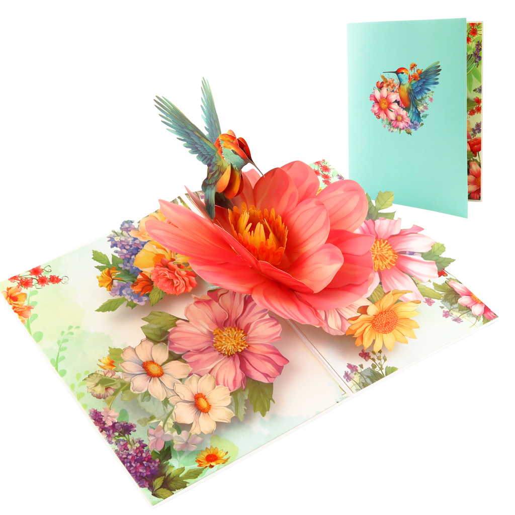3D Pop-Up Karte Kolibri und Blumen